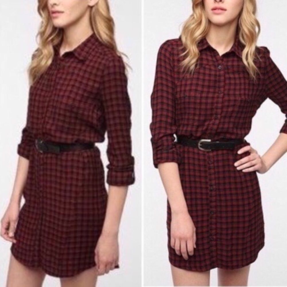 ANTHRO | SILENCE & NOISE PREPPY BLUE GINGHAM BUTTON UP LONG SLEEVE SHIRT DRESS S - Picture 8 of 10